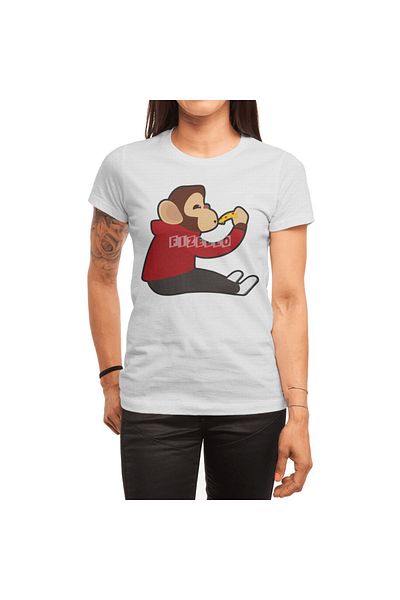 Fizello Ανδρικό και γυναικείο μπλουζάκι - Monkey With Piece Of Pizza Unisex Λευκό T-shirt