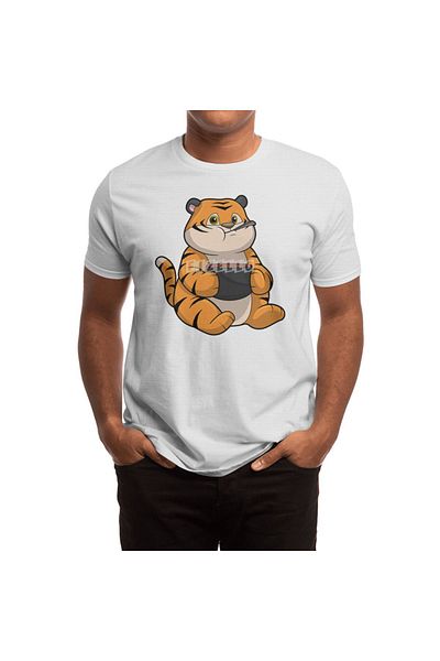 Fizello Ανδρικό και γυναικείο μπλουζάκι - Tiger At Eating With Bowl Λευκό μπλουζάκι Unisex