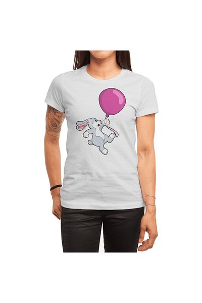 Fizello Ανδρικό και γυναικείο λευκό μπλουζάκι - Rabbit With Balloon Unisex Design
