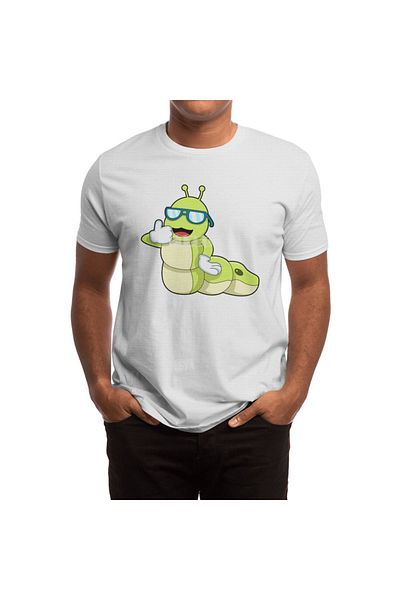 Fizello Men's and Women's White T-Shirt - Caterpillar with Glasses Unisex Design