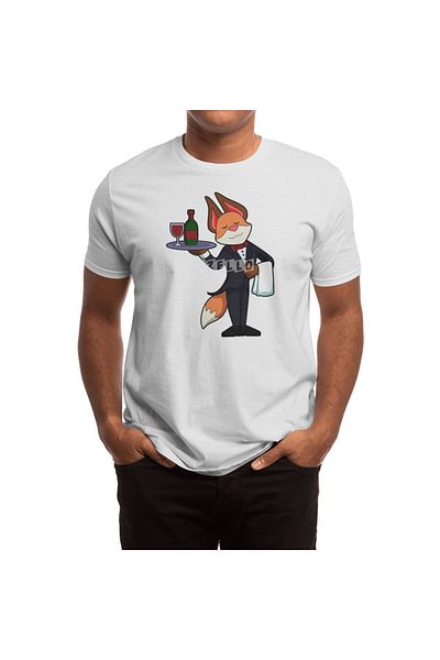 Fizello Fox Γυναικείο Unisex Λευκό T-Shirt - Πλατέρ και κόκκινο κρασί για Waiter