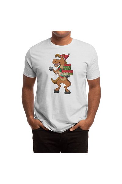 Fizello Tricou alb unisex pentru bărbați și femei - Cal cu eșarfă Pălărie și cadouri Moș Crăciun
