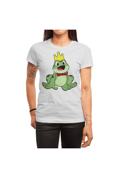 Fizello Ανδρικό και γυναικείο λευκό μπλουζάκι - Frog Prince Crown με λεπτομέρειες