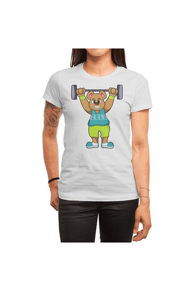 Fizello Λευκό μπλουζάκι Unisex - Bear Horse Bodybuilding, Barbells