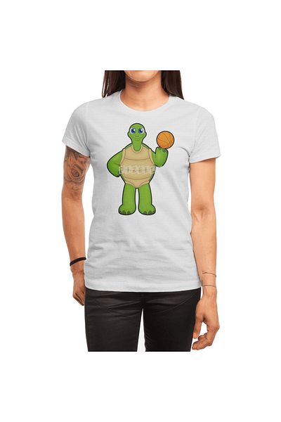Fizello Tricou alb unisex pentru bărbați și femei - Turtle ca jucător de baschet cu design de baschet