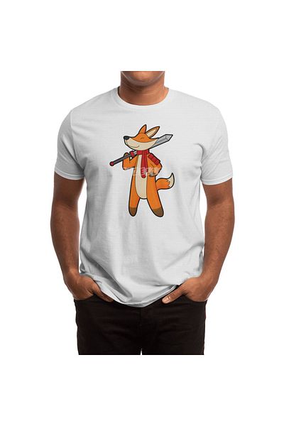 Fizello Tricou alb pentru bărbați și femei - Tricou unisex Fox As Warrior With Sword & Scarf