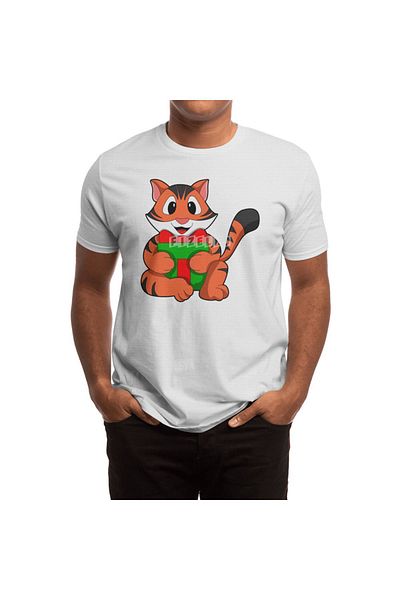 Fizello Unisex Λευκό T-shirt - Tiger At Birthday With Gift, T-shirt για άνδρες και γυναίκες