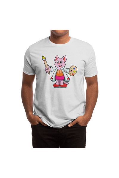 Fizello Tricou alb pentru bărbați și femei - Cat As Painter With Brush & Paint Design unisex