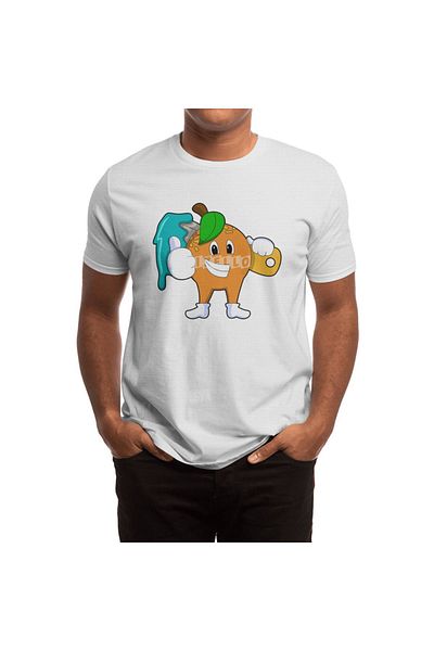 Fizello Unisex Λευκό T-shirt για άνδρες και γυναίκες - Πορτοκαλί ως ζωγράφος με μοτίβο πινέλου