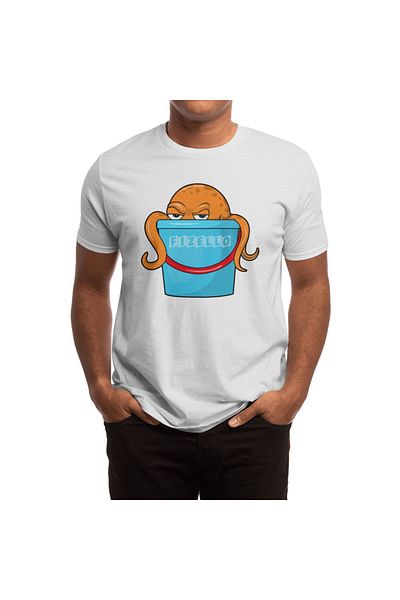 Fizello Tricou alb unisex - Octopus With Bucket Design