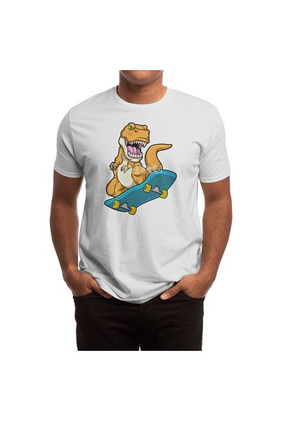 Fizello Tricou Skateboard cu imprimeu de dinozauri pentru bărbați și femei - Tricou alb unisex