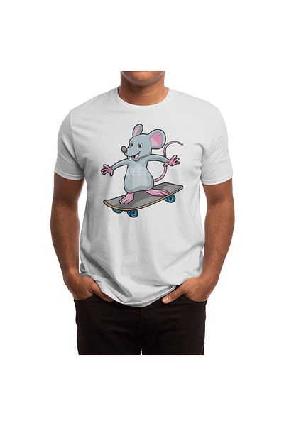 Fizello Λευκό μπλουζάκι για άνδρες και γυναίκες - Mouse As Skater με λεπτομέρεια Skateboard