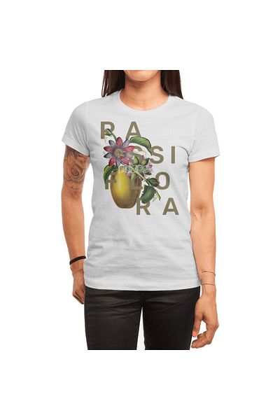 Fizello Ανδρικό και γυναικείο Unisex Λευκό T-Shirt - Σχέδιο Βοτανικού Λουλουδιού Passiflora