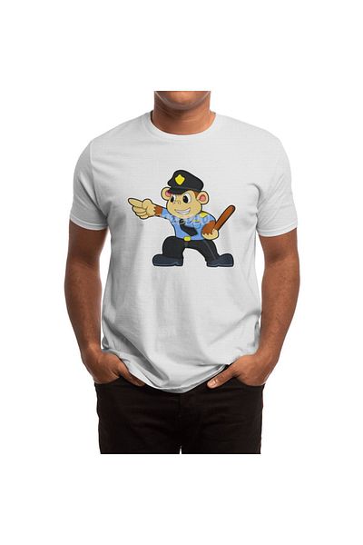 Fizello Tricou alb unisex pentru bărbați și femei - Monkey As Police Officer Design