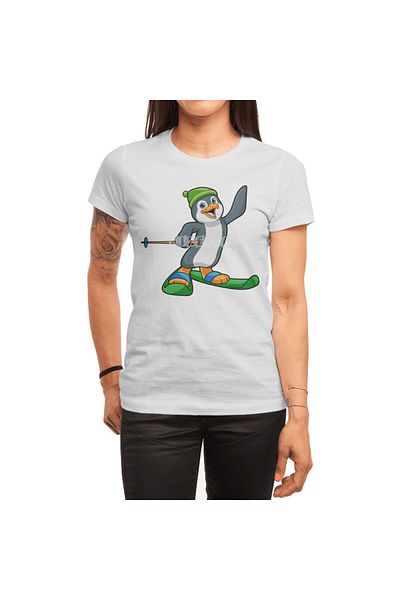 Fizello Μπλουζάκι Penguin Color για άνδρες και γυναίκες - Unisex λευκό μπλουζάκι με λεπτομέρεια σκι και καπέλο