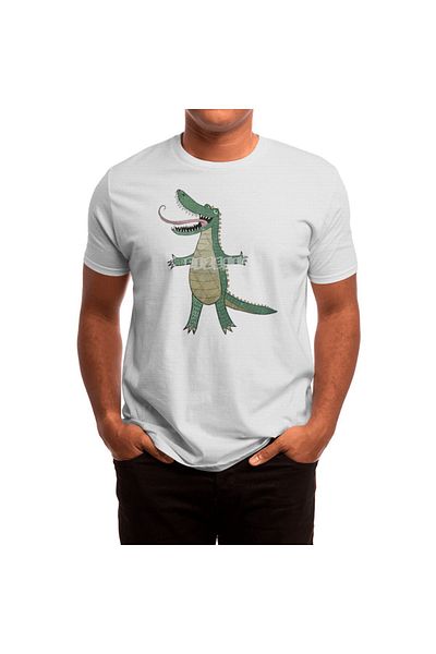 Fizello Tricou unisex alb cu ilustrație de crocodil pentru bărbați și femei