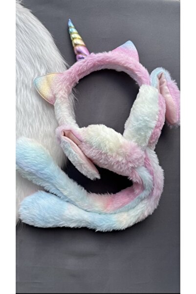 Disney Sesli Oynar Kulaklı Unicorn Boynuzlu Gökkuşağı Renk Peluş Hareketli Kulaklık
