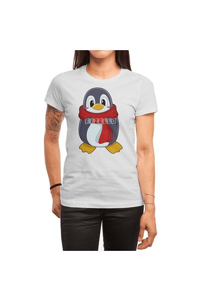 Fizello Pinguin - Tricou alb unisex, model de eșarfă pentru bărbați și femei