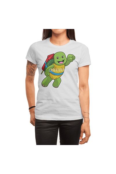 Fizello Tricou alb pentru bărbați și femei - Turtle At Flying With Rocket Design unisex