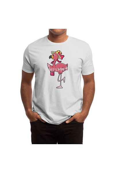 Fizello Tricou alb unisex cu geantă de mână cu model Flamingo și linie