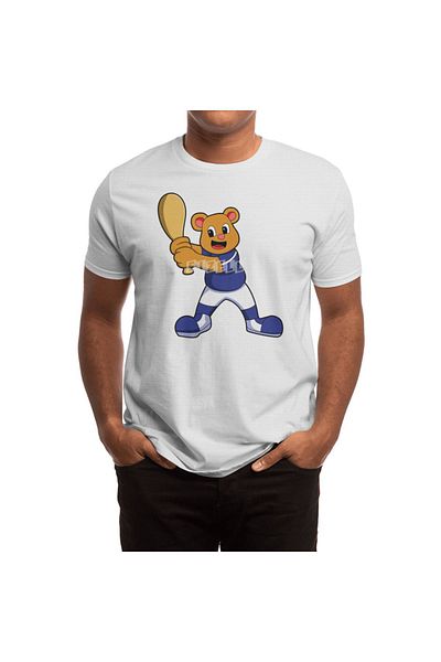 Fizello Λευκό μπλουζάκι Unisex - Σχέδιο μπέιζμπολ Bear As Batter Horse