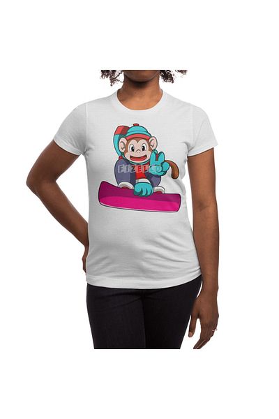 Fizello Ανδρικό και γυναικείο λευκό μπλουζάκι - Monkey Snowboarding με Snowboarding Unisex T-shirt