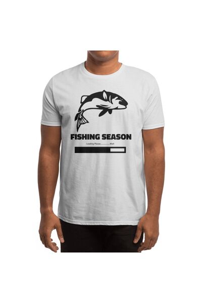 Fizello Ανδρικό και γυναικείο λευκό μπλουζάκι Unisex - Fishing Season Loading Please Wait