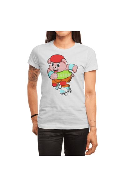 Fizello Tricou alb unisex pentru patinaj în linie pentru bărbați și femei - Porc pe patinaj în linie, cască