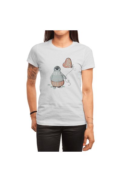 Fizello Λευκό μπλουζάκι για άνδρες και γυναίκες - Baby Penguin with Balloon Unisex Design