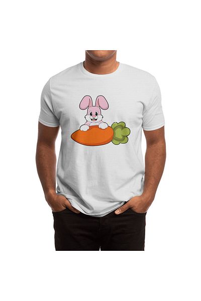 Fizello Ανδρικό και γυναικείο λευκό μπλουζάκι - Rabbit with Carrot Unisex Design