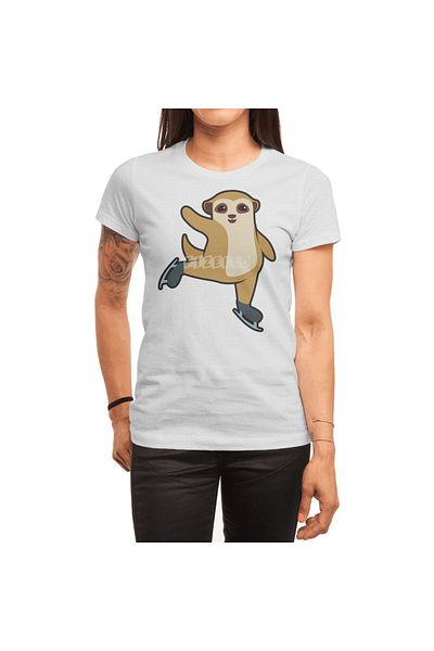 Fizello Μπλουζάκι για άντρες και γυναίκες Meerkat At Ice Skating - Unisex Λευκό T-shirt