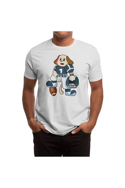 Fizello Men's and Women's White T-Shirt - Dog at Sports with Football & Jersey