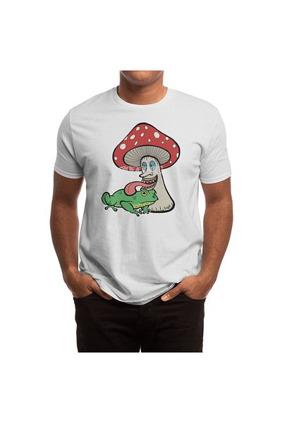 Fizello Tricou pentru bărbați și femei - Tricou alb unisex cu model Magic Mushroom Licking Frog