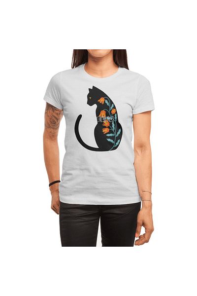 Fizello Ανδρικό και γυναικείο Unisex Λευκό T-Shirt - Cat Floral σχέδιο