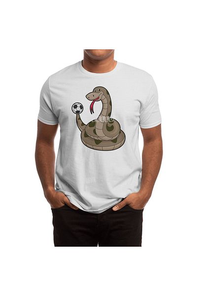 Fizello Men's and Women's White Snake T-Shirt - Soccer Player and Football Ball Pattern