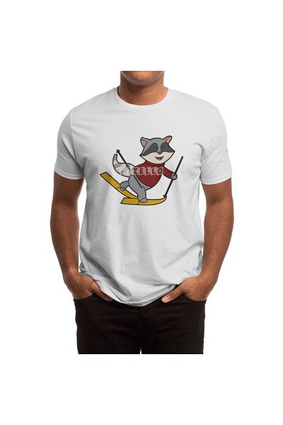 Fizello Tricou cu model Raccoon pentru bărbați și femei - alb unisex, cu detaliu Skier și Ski Poles