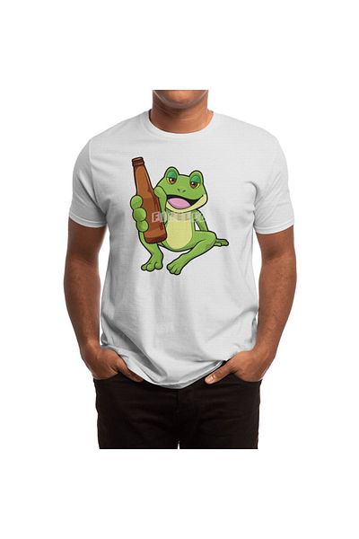 Fizello Ανδρικό και γυναικείο λευκό μπλουζάκι - Frog with Bottle of Beer Pattern