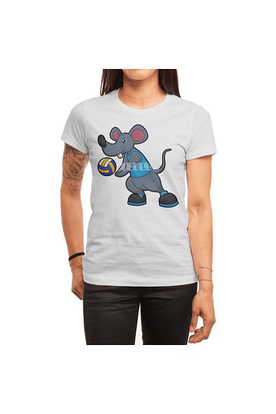 Fizello Volleyball Shoulders for Men and Women - Mouse Patterned White T-Shirt