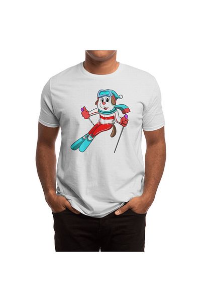 Fizello Ανδρικό και γυναικείο λευκό μπλουζάκι Unisex - Dog As Skier With Skis Design