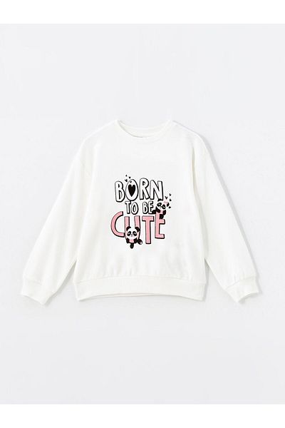 LC Waikiki Lcw Kids White Crew Neck εμπριμέ φούτερ για κορίτσια