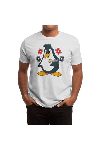Fizello Λευκό μπλουζάκι Unisex με σχέδιο Penguin Poker Cards