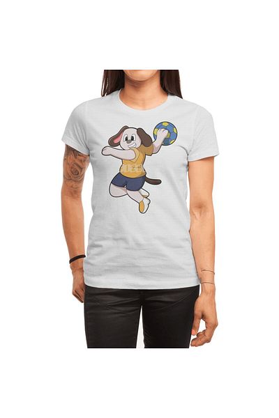 Fizello Men's and Women's Unisex White T-Shirt - Dog as Handball Player with Handball Design