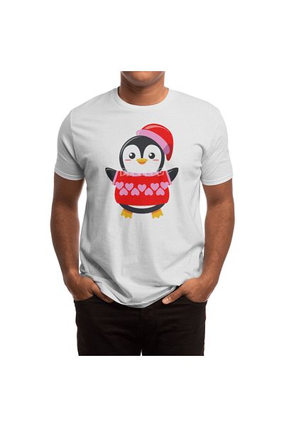 Fizello Ανδρικό και γυναικείο μπλουζάκι Unisex Λευκό Πινγκουίν με μοτίβο - Heart Hat Combo