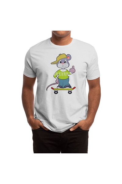 Fizello Λευκό μπλουζάκι για άνδρες και γυναίκες - Mouse As Skater με λεπτομέρεια Skateboard