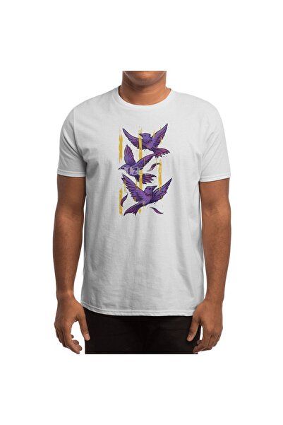 Fizello Чоловічий та жіночий футболки - Purple Birds In Golden Rain Unisex Біла футболка