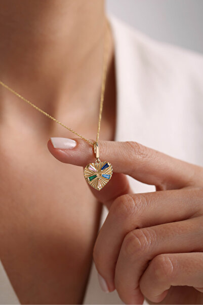 Gianfranco 14 Ayar Altın Heritage Mix Taşlı Kalp Kilitli Charm Kolye Ucu