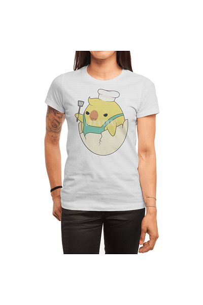 Fizello Tricou alb unisex pentru bărbați și femei - Design Chick As Cook, pălărie de bucătar și spatulă