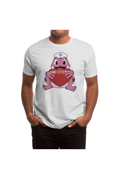 Fizello Ανδρικό και γυναικείο λευκό μπλουζάκι Unisex - Frog as Nurse With Heart Pattern