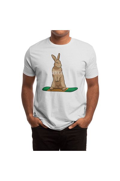 Fizello Ανδρικό και γυναικείο λευκό μπλουζάκι - Rabbit As Snowboarder With Snowboarding Unisex Design