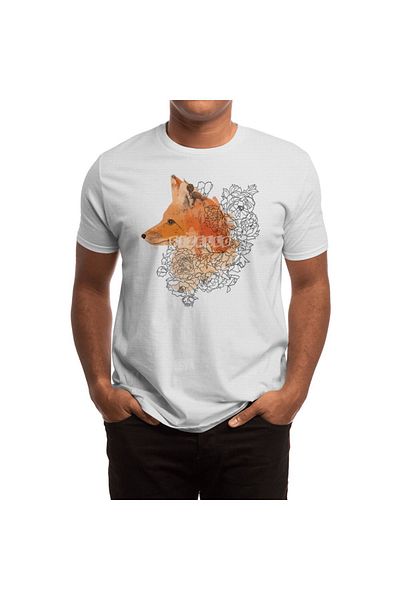 Fizello Λευκό μπλουζάκι Unisex - Ακουαρέλα Fox With Flowers